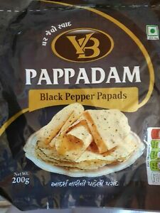 PAPADOMS POPPADOMS PAPAD VB INDIAN PLAIN LENTIL CRACKERS BLACK PEPPER FLAVOUR