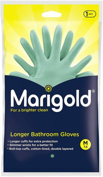 thumbnail 1 - Longer Bathroom Gloves, Medium, By Marigold | Brighter Clean | 6 Pairs Full Box