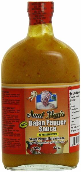 (Pack of 2) Aunt May's Hot Bajan Pepper Sauce 340g (12 oz)